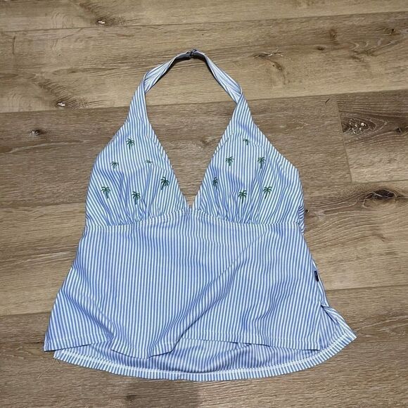Tommy Hilfiger Womens Plus Sz 18w Tankini Halter White Blue Swim Top Str… - Picture 1 of 8